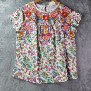 Savanna Jane Women Embroidered Boho Top Small Multicolor Floral Paisley Festival